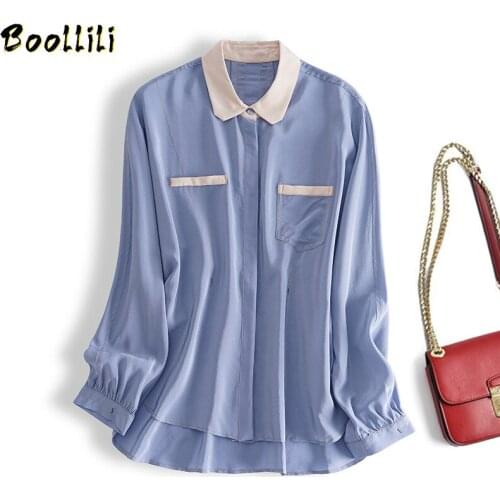 Boollili Real Silk Shirt Womens Tops and Blouses Long Sleeve Blouse Spring Autumn Korean Office Lady Clothing Blusas 2020