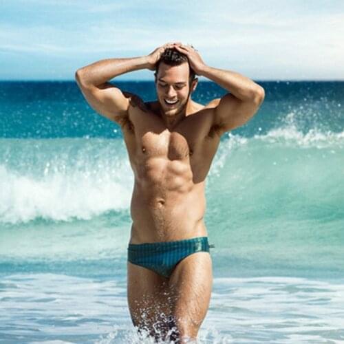 Sexy Men Swimwear Briefs Triangle Bathing Suit Low Waist Shorts Swimming Trunks Stripe Swim Pants Fashion Beachwear Boxers 2020