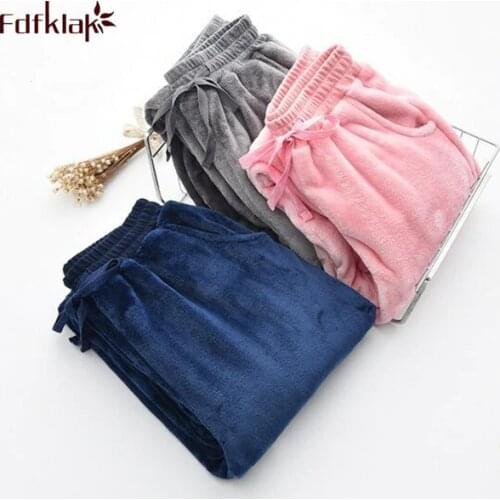 Fdfklak Women Sleep Bottoms Autumn Winter Couple Flannel Thicker Home Pants Pajamas Trousers 3 Styles Lounge Pants Women Q416