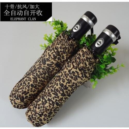 10 bone enlargement automatic shrinkage thickening windproof leopard print umbrella double folding sun protection umbrella