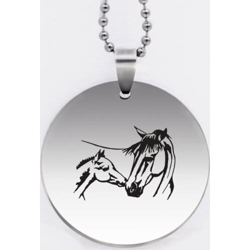 Ufine jewelry mother horse and baby horse pendant army card round disc stainless steel customed necklace N4542