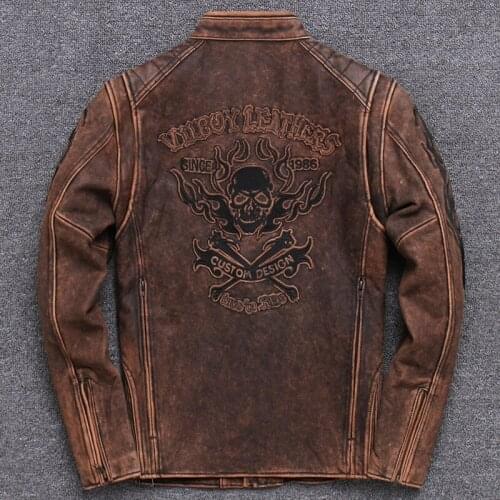 Street Locomotive Serve Trend Genuine Clothing Head Layer Cowhide Embroidery Human Skeleton Stand Lead Leather