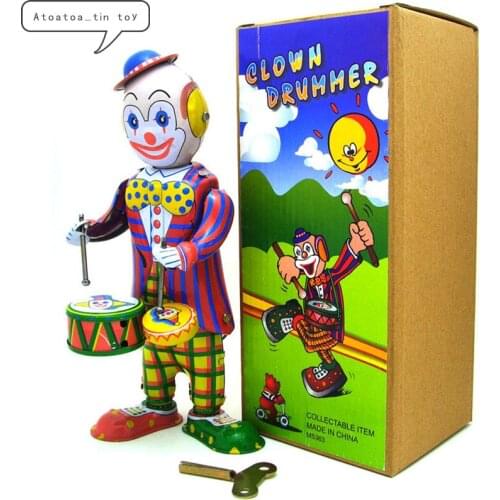 Vintage Retro Clown Drummer Tin toy Classic Clockwork Wind Up Drumming Clown Collection Tin Toy For Adult Kids Collectible Gift