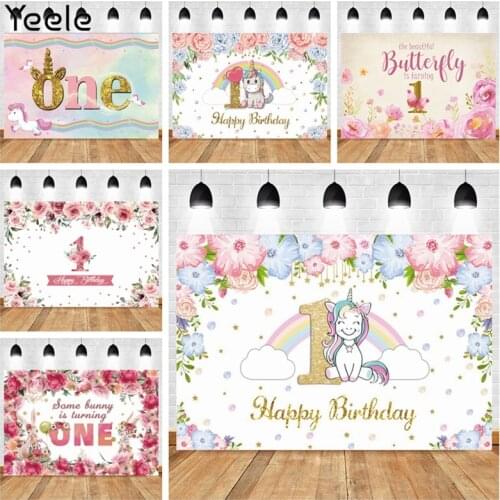 Yeele Photozone Baby One Birthday Backdrops Party Decor Unicorn Flower Dots Customized Vinyl Background For Child Studio Shoots