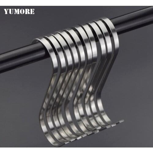 YUMORE 200pcs/lot Stainless Steel Robe Hook S Shape Hook Kitchen Hook Pot Pan Hanging Storage Hook Load-Bearing