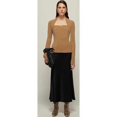 Women Shirts 2021 Autumn Retro Curved Neckline Waist Long-sleeved 100% Cotton Shirt Commuter All-match Solid Color Shirt