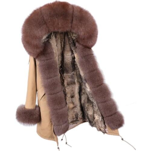 2021 Women Real Fur Coat Real Fox Fur Collar Leather Jackets 7XL Womens Winter Long Parka Natural Rabbit Fur Lining Parkas