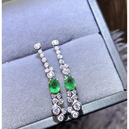 Natural green Emerald drop earrings 925 silver Natural gemstone earring elegant circle Tassels strand woman party gift jewelry