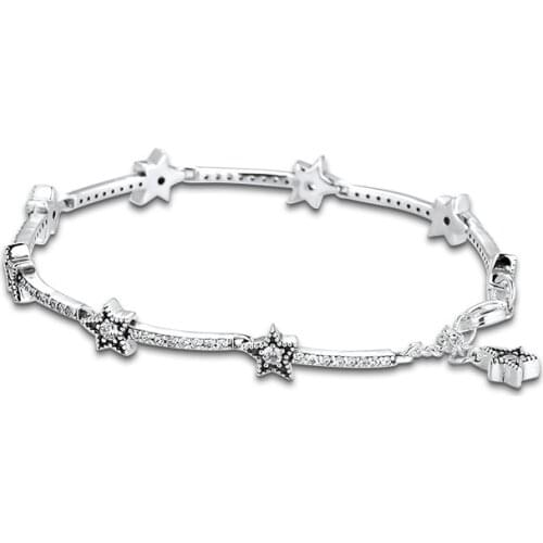Clear CZ Celestial Stars Bracelet Silver 925 Jewelry Winter Shine Women Bracelets Christmas Gifts Charm Chain Bracelets Jewelry