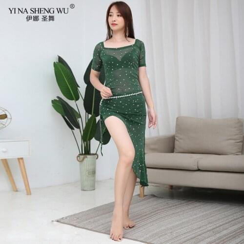 New Women Belly Dance Clothes Five-pointed Star Sequins Suit Sexy Dance Class Wear Belly Dance Practice Dress For Girls 4 Colors