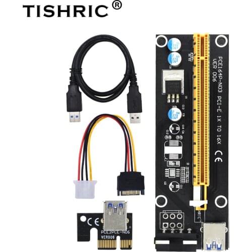 10Pcs TISHRIC GPU PCIE PCI-E Riser 006 card PCI E X16 PCI Express 4pin 1X 16X USB3.0 Extender LED For Mining ETH BTC