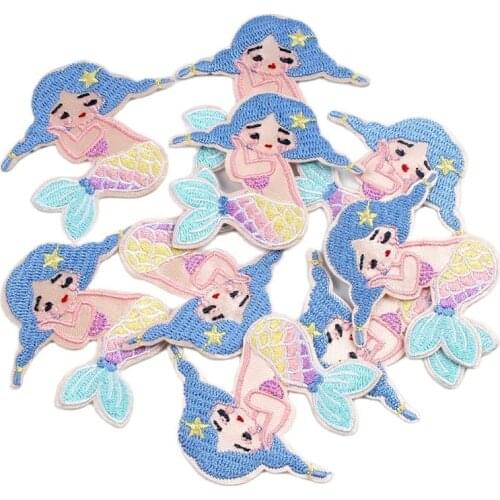 10pcs Embroidered Mermaid Patch Iron On Cartoon Stickers DIY Jeans Backpack Shoes Sweaters Dress Shirts Badge Sewing Appliques