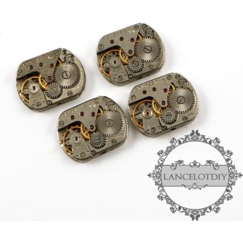 13x18mm real vintage used steam punk rectangular watch gear movement antiqued silver cabochon DIY supplies 1830056