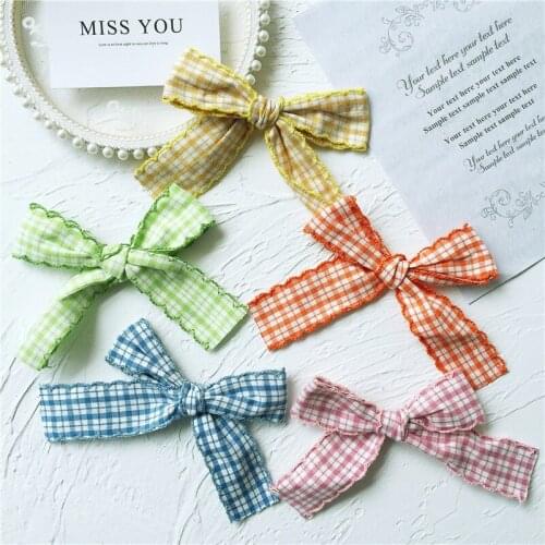 15pcs/lot 12.5*14cm DIY handmade plaid art bowknot ribbon Appliques For clothes DIY Childrens hair Clip Hat crafts patches