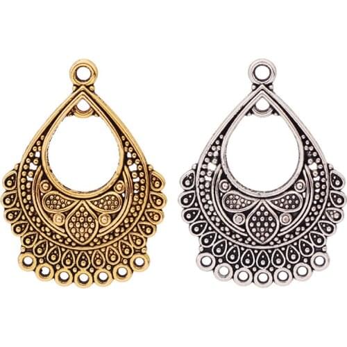 20 x Tibetan Silver/Gold Boho Bohemia Chandelier Multi Strand Connector Charms Pendants for Earrings Jewelry Making 36x25mm