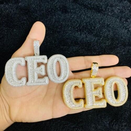 2021 hip hop Iced out Bling Cubic Zirconia CZ big heavy CEO letter Pendant Necklaces for men boy Fashion punk party Jewelry gift