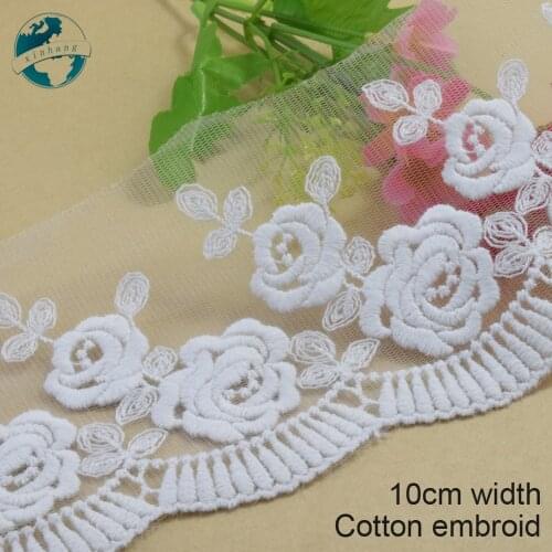 3yards 10cm wide white lace cotton embroid lace sewing ribbon fabric guipure diy trims wedding lace DIY Garment Accessories#3357