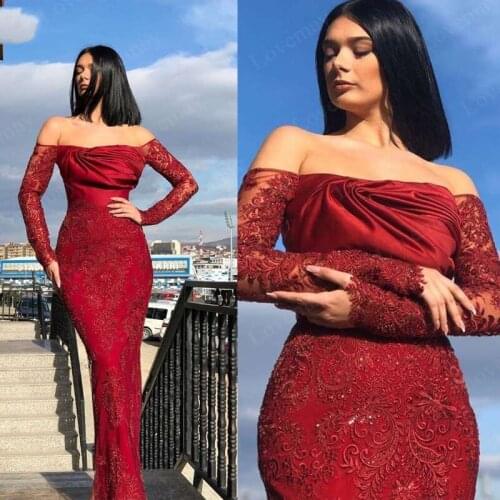 Abendkleider 2021 Burgundy Prom Dresses Long Off Shoulder Elegant Evening Gowns Beads Formal Occasion Dresses Women Robes Party