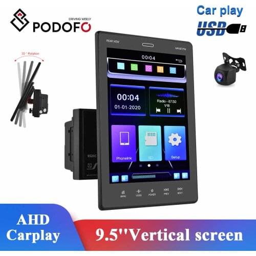 Podofo Car Multimedia Player 9.5 Inch Vertical Screen Bluetooth Audio Stereo 2 Din Mobile Phone Interconnection For Universal