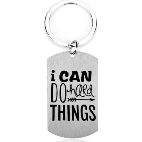 " i can do hard things" Letters Keychain Women Mens Key Chains Stainless Steel Pendant Keyholder Inspired Trinkets Key Buckle