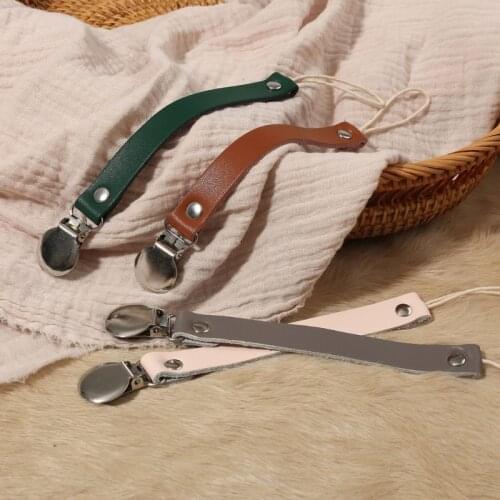 Baby Pacifier Chain Genuine Leather Pacifier Clips Nipple Holder Teething Chain