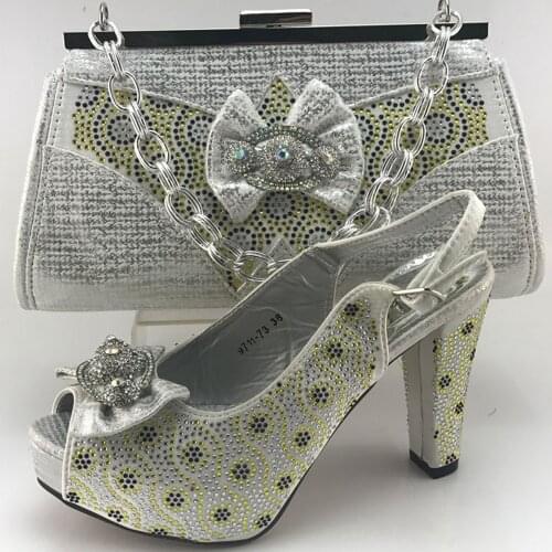 2021 silver African shoes and bag set Italian shoe with matching bag best selling ladies Italy matching shoe and bag ME7711