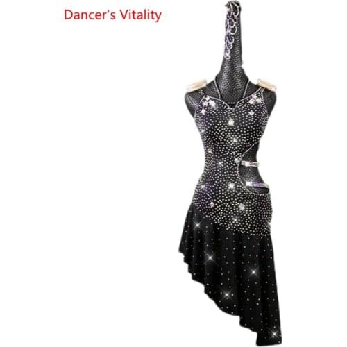 Latin Dance Dress Sling Full Diamond Skirt Competition Clothing High-End Custom Child Adult Professional Performance Clothes
