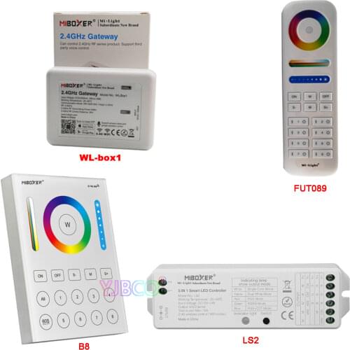 Miboxer FUT089 2.4G 8 Zone Remote RGB+CCT LED Controller B8 Wall mounted Touch Panel,LS2 5IN 1 smart LED Strip Controller