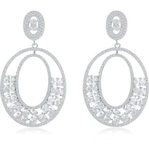 GrayBirds Fashion Double Ellipse Drop Earrings 2.71 inches For Party Women AAA Cubic Zirconia High Quality Luxury Jewelry MLE096