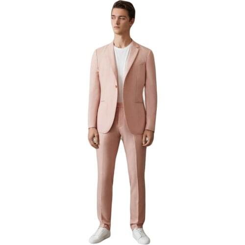 Terno Masculino 2 Pieces Peak Lapel Pink Mens Suits 2021 One Button Slim Fit Tailor Made Man Suit Blazer(Jacket+Pants
