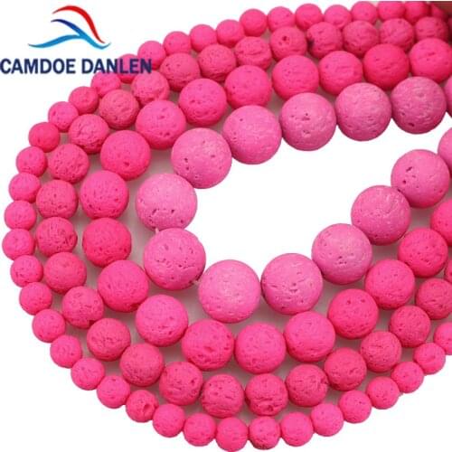 Natural Lava Stone Rose Red Volcanic Dyeing Stone Round Loose Beads Diy Spacer Beads 6 8 10 12mm Bracelet Jewelry Making