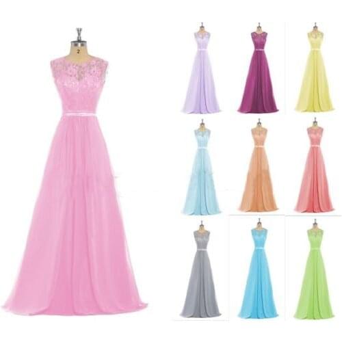 Cheap Colorful Long Lace Bridesmaid Dresses 2021 New For Women Formal Occasion Prom Gown Tank Scoop Sleeveless Chiffon In Stock