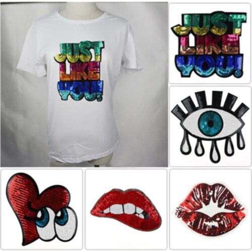 New eyes lip letter sequins patches fashion big patches embroidered diy craft sew on the clothes repair the hole for sweater