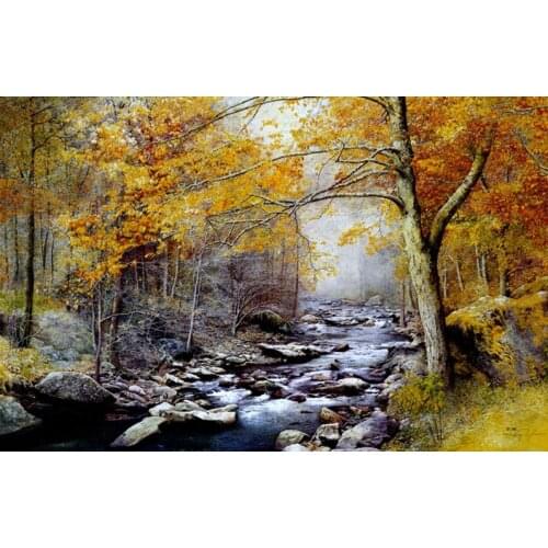 Autumn woods,flowing water scenery Handmade Needlework Embroidery DIY Aida Cross Stitch Kits 14CT Unprinted Home decor wall Arts