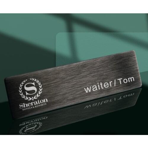 Custom Stainless Steel Business Name Tag ID Badge Metal Holder Personalized Laser Engraved Pin Backing Staff Nurse Doctor Profe