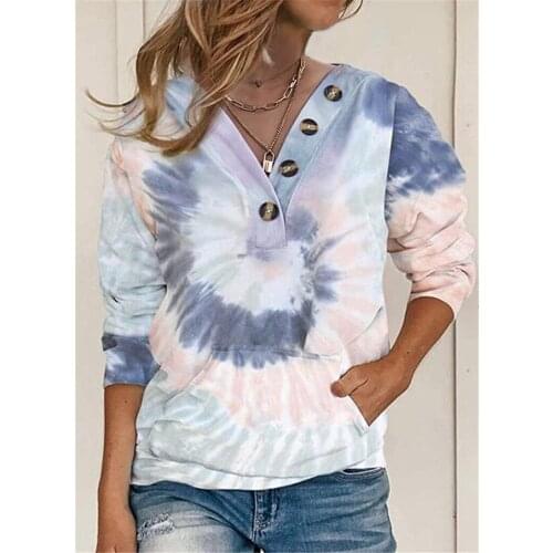 Plus Size S-5XL2020 Fall/Winter Casual Loose Maker Womens Loose Tie-dye Print Twisted Twisted V-neck Fashion Long Sleeve Hoodie