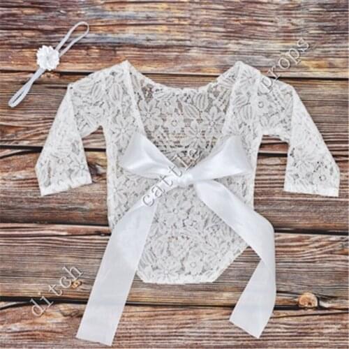 Newborn Photography Props Baby Girl Lace Jumpsuit Props Clothes Baby Costume Crochet Pants + Bandana