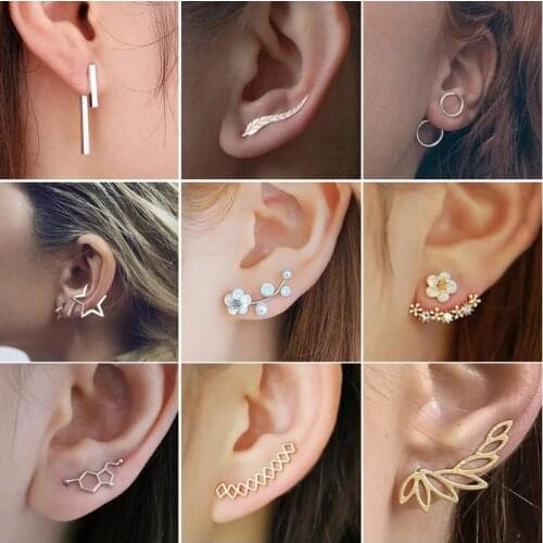 Bohemian Vintage Earrings Jewelry Leaf Geometric Round Stud Earrings for Women Simple Bar Leaf Earing Ear Climber Girls