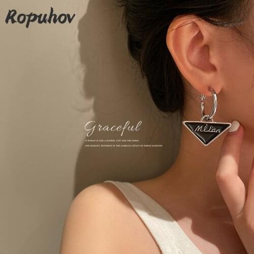 Ropuhov 2021 New 925 Silver Korean Fashion Jewelry Woman Gift Letter Triangle Earring Stud Cool Wholesale