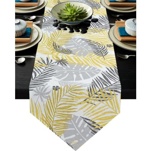 Palm Leaves Yellow Gray Table Runner Modern Table Flag Home Party Country Wedding Decoration Tablecloth Table Runners