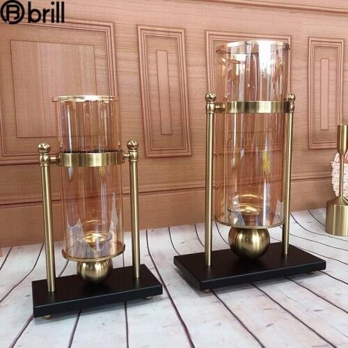 Noric Iron Art Glass Vase Candle Holders Flowers Metal Gold Windproof Candlestick Living Room Centre De Table Mariage Bougeoir