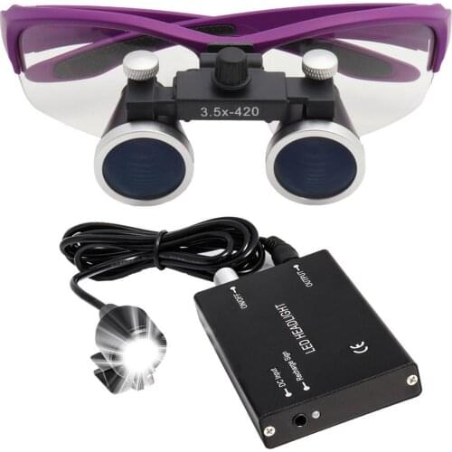 3.5x420mm Dental Loupe Dental Lab Medical Loupe Dental Magnifier Dentists Pink with 3W Headlight
