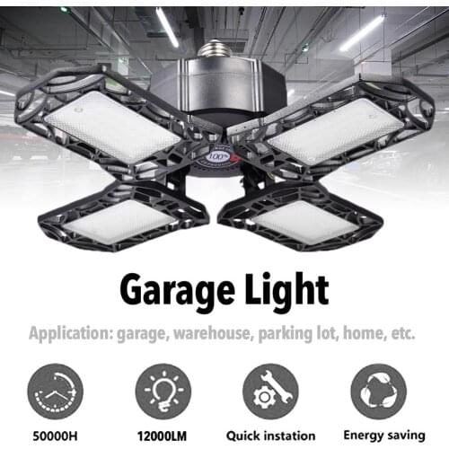 LED Garage Light Foldable Deformable Garage Ceiling Lamp Upgraded Slim Ultra Bright Ultra Light 4 Panel 96LED 12000LM 85-265V