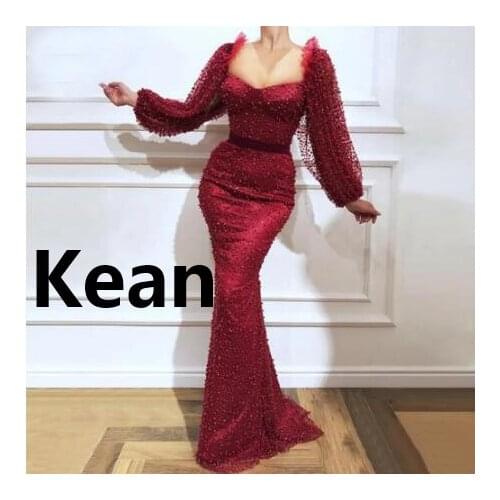 Pearls Evening Dresses Puff Sleeves Mermaid robe de soiree Evening Gowns Prom Dress Vestidos De Festa