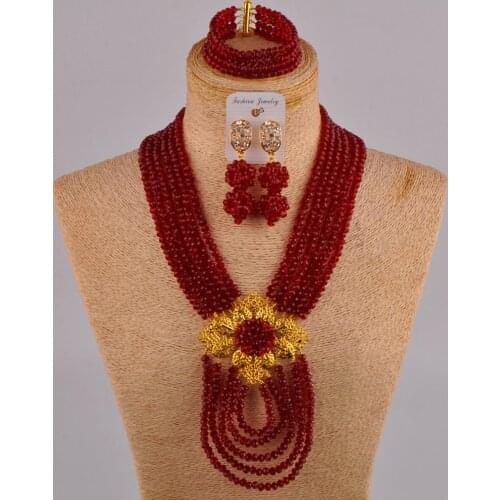 Wine african wedding beads jewelry set crystal 6CDBS