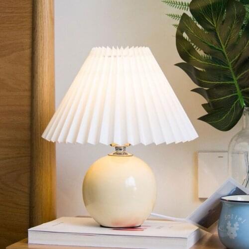 Vintage Ceramic Table Lamps for Living Room Japanese Pleated Fabric Desk Lamp Bedside Stand Night Light Bedroom Lamp Home Decor