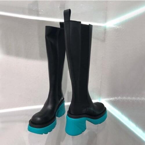 Chunky Platform Pu Leather Knee High Boots Women Shoes Woman Retro Punk Height Increasing Long Boots Lace Up Booties Mujer 2022