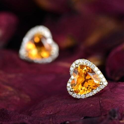 Exquisite Gold Color Heart Shape Yellow Crystal Stud Earrings for Womens Zircon Earrings Fine Jewelry Party Gifts