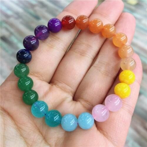 1pcs Natural Rainbow Agates Beaded Bracelet Colorful Crystal Strand Candy Bracelets for Women Fashion As Gift
