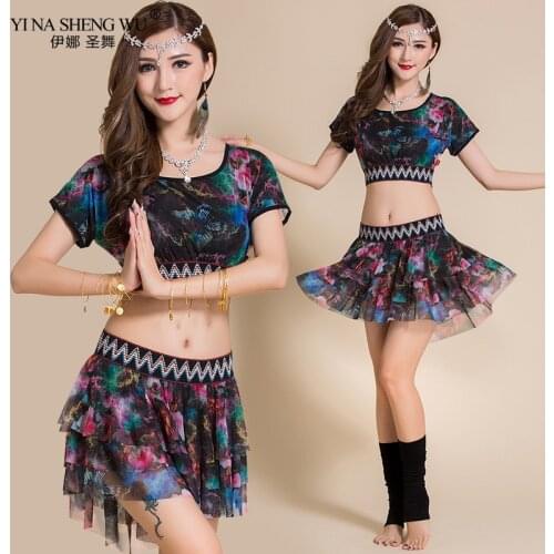 New Female belly clothing For Belly Dancing Sexy Circular Collar Of The Top Small Skirt Dancer Practice Bellydance Costume Set